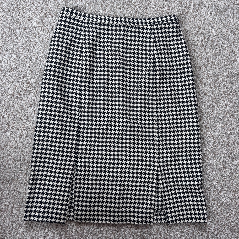 Vintage Elliott Lauren Black White Houndstooth Pencil Skirt Wool Blend Formal